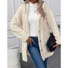 Women's Solid Color Fuzzy Hooded Coat  Plush Open Front Jacket With Buttons