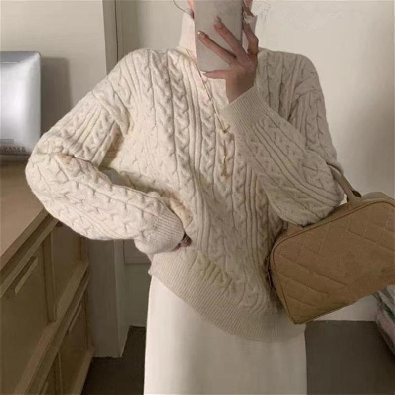 Retro twist turtleneck pullover bottoming sweater women's autumn and winter new soft waxy loose lazy knitted sweater top