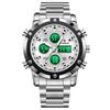FOXBOX Digital Mens Watches Full Steel Strap Quartz Wristwatch 3 Time Back Light Display Countdown Clock Relogio Masculino