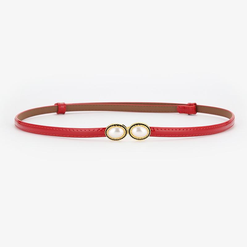 Ladies' Pearl Inlaid Adjustable Genuine Leather Belt - Trendy and Versatile for Dresses & Pants