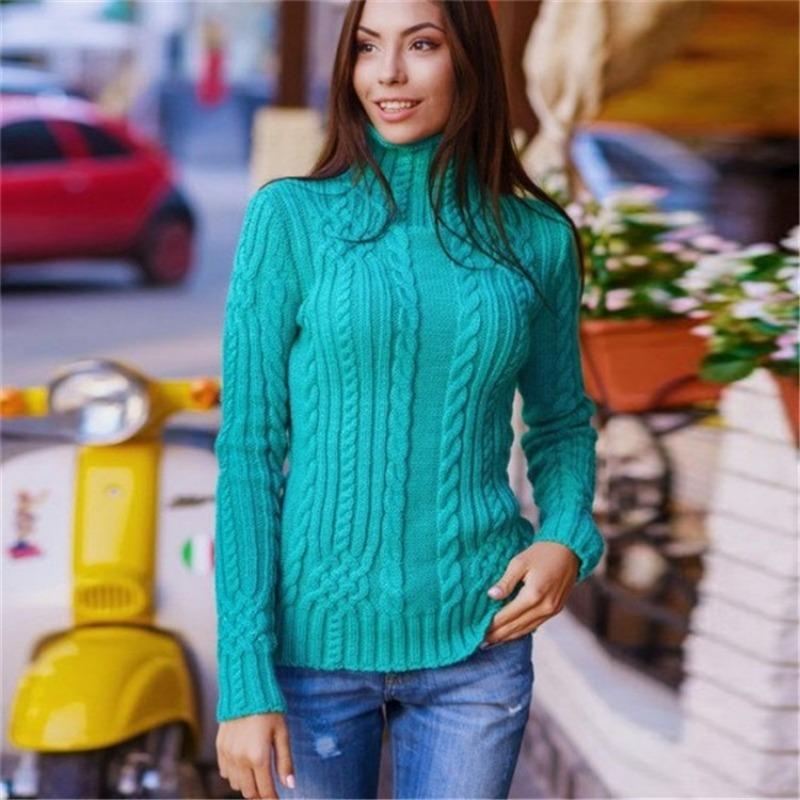 Podzimní novinka Slim Fit Rolák Pletený svetr Ženy Zimní Módní Dlouhý rukáv Dámské Svetry Svetry Elegantní Měkké Teplé Dámské Svetry z úpletu 25068