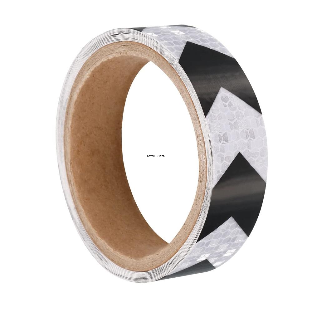 25mm*5m Pfeil Reflektierende Aufkleber Wasserdicht Klebend Hohe Sichtbarkeit Weiß-Schwarz Warnsicherheitsband Reflektoren Für Fahrrad Auto