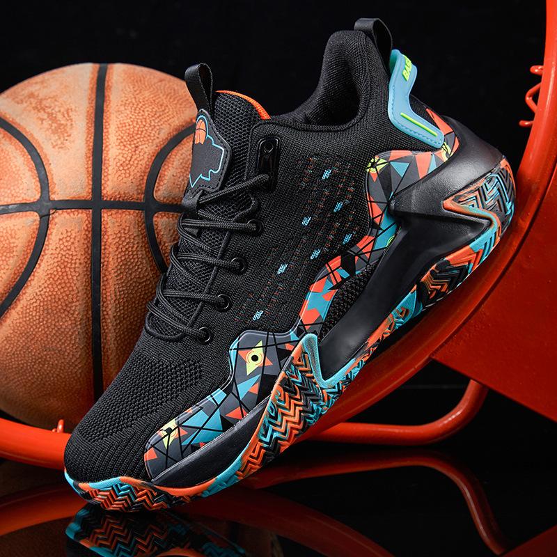Foreign trade large size 48 basketball shoes men's fly-woven breathable wear-resistant actual combat teenagers and students running sports shoes