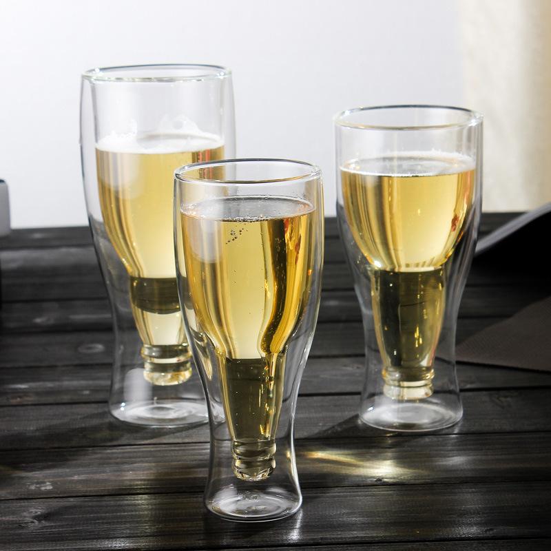 Hohes Borosilikat-Doppelwand-Glas Bierbecher kreativer Klapp-Bierkrug Haushalts-Getränkeglas Doppelwandiges Glas