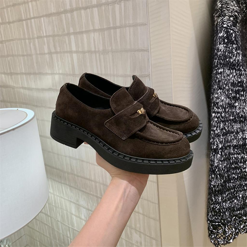 Cowhide~ Uncle Zhou's Women's Shoes Have a Thick Sole Height of 5cm, Small Leather Shoes, Women's Extravagance, Small Gold Coins, and Lazy Loafe