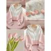 Pink and white splicing with hooded knitted cardigan sweater women's new seasonal Korean atmosphere top