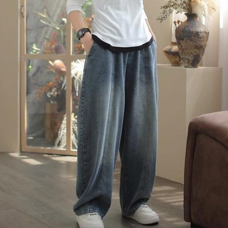 Pants for Women Plus Size Stretchy Elastic High Waist Long Trousers Solid Colour Casual Wide Leg Jean Pants