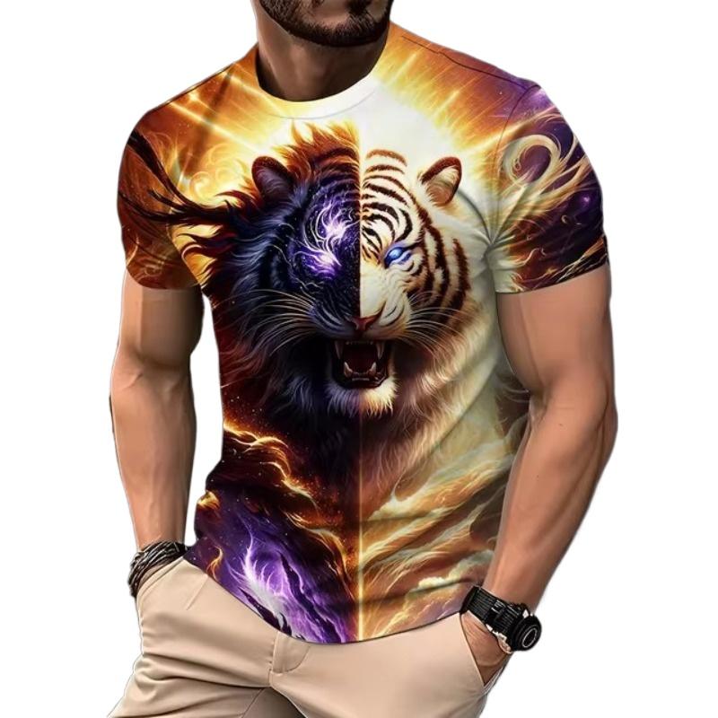 3D Lion Print Graphic T Shirts Short Sleeve Tee Men's Clothing O-Neck Animal Print Mens Clothing T-shirts for Men Street Tops