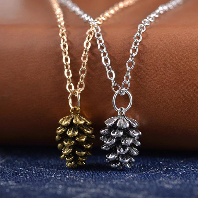 Vintage Frauen süße Tannenzapfen Form Anhänger dünne Kette Halskette Schmuck Geschenk