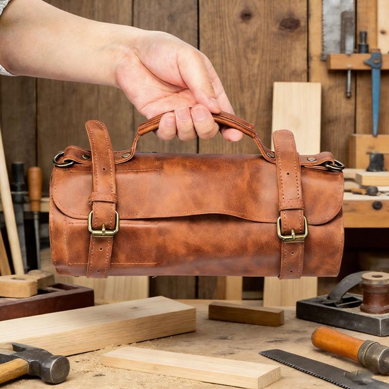 Premium PU Leather 10 Compartment Cutter Roll Case For Woodworking And Sculpting Tool Lightweight Sturdy Organizers