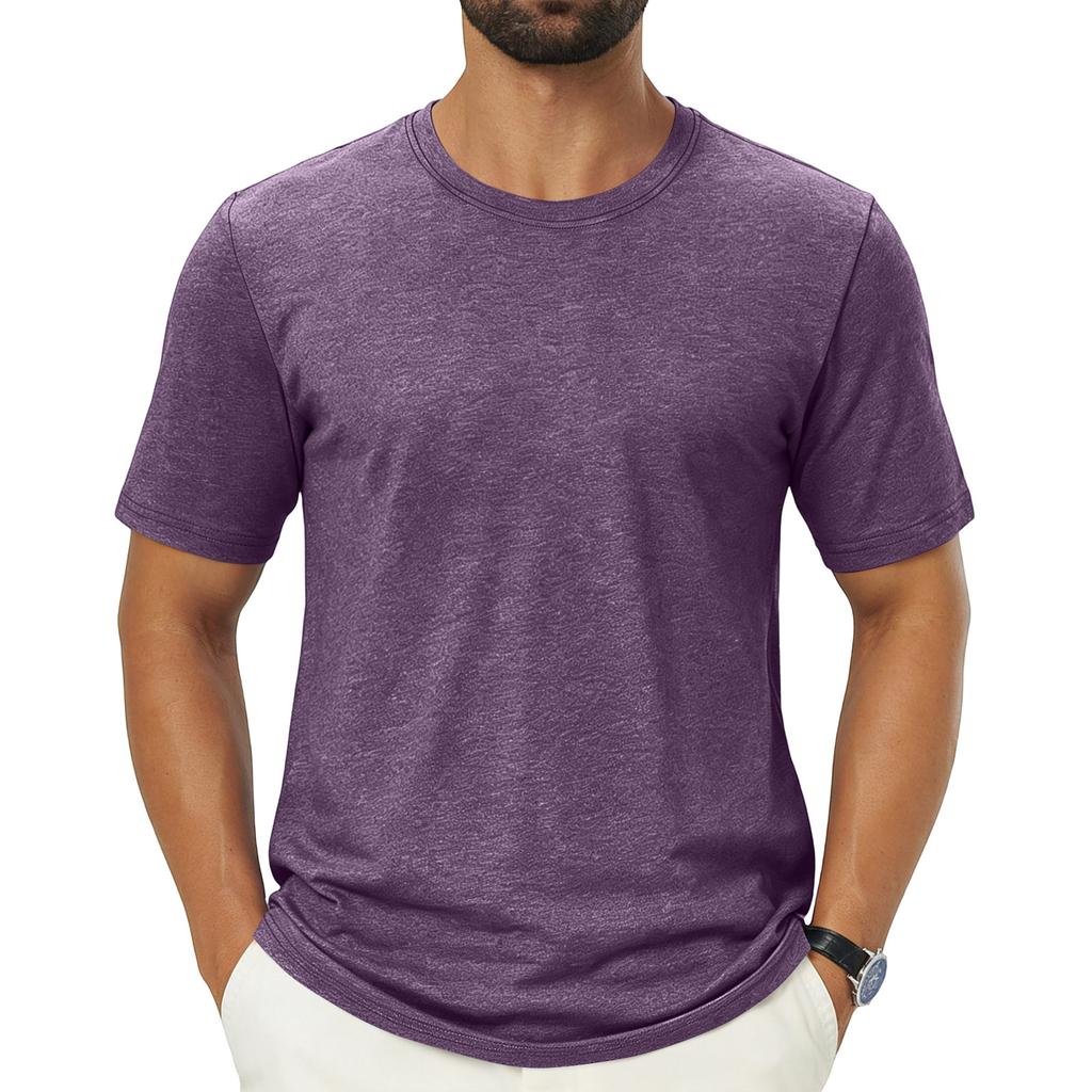 Men Crew Neck Short Sleeve T Shirt Outdoor Casual Basic Top Lightweight Breathable Fabric Fit Comfortable Design