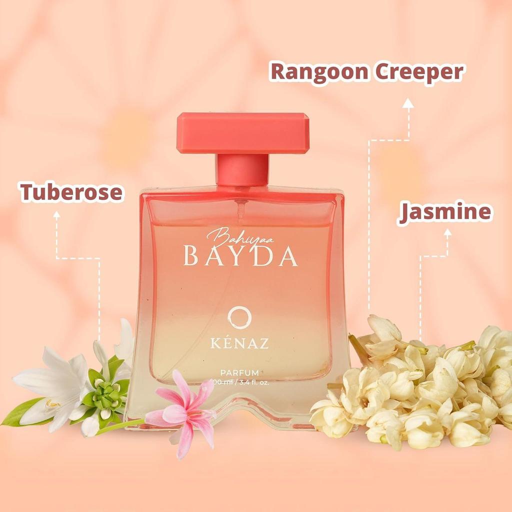 KENAZ Bahiyaa Bayda 100ML | Floral With Jasmine, Tuberose & Rangoon Creeper | Perfume for Woman | 20% Fragrance Oil | Luxury Perfume for Women
