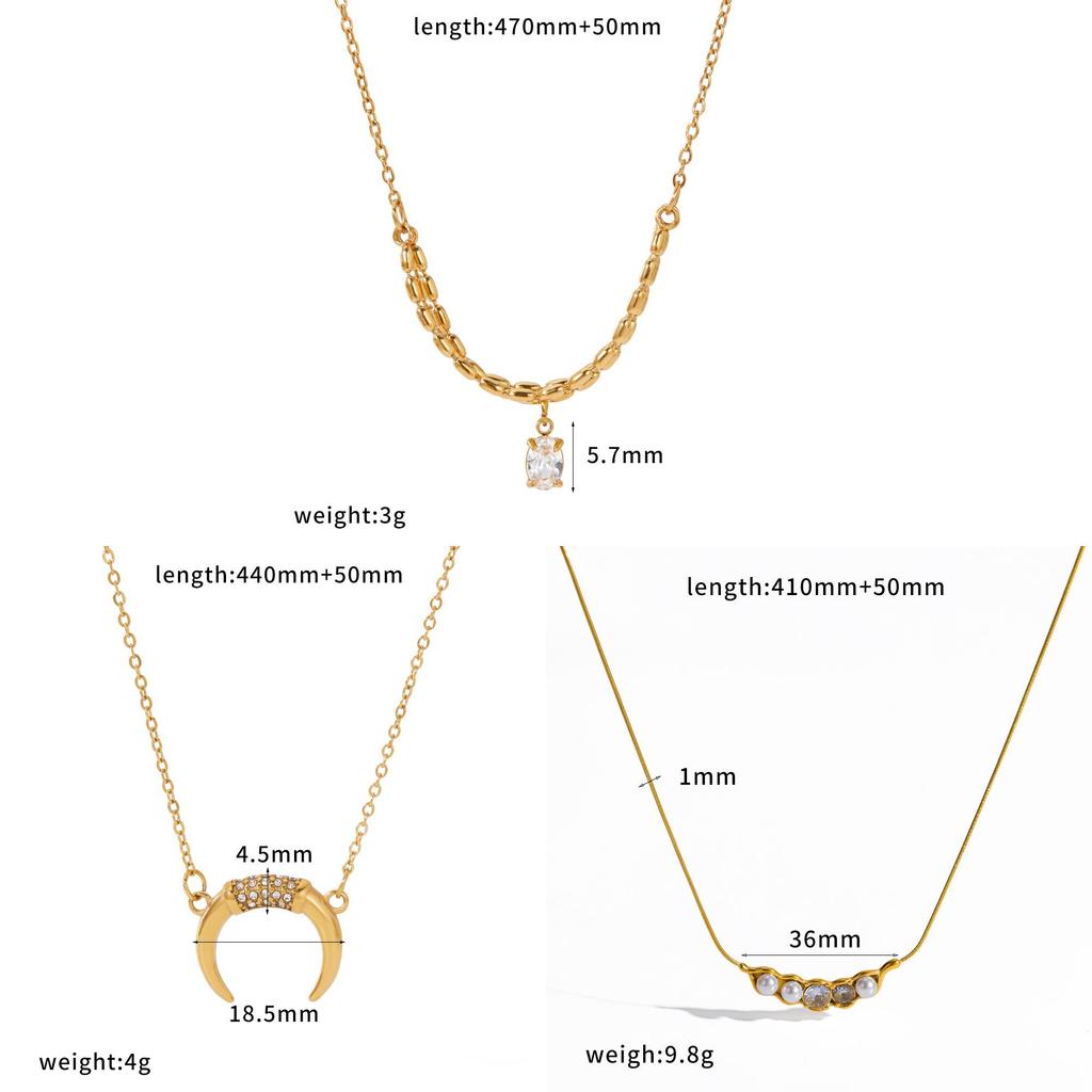 Geometric Stainless Steel Necklace With Stones For Women Daily Fashion Accessory