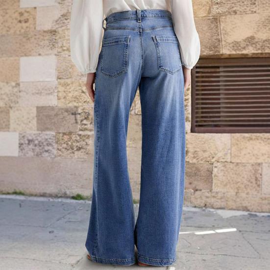 Women's Wide Leg Jeans High Waist Baggy Denim Washed Pants with Pockets Loose Boyfriends Jeans with Stitch Decor