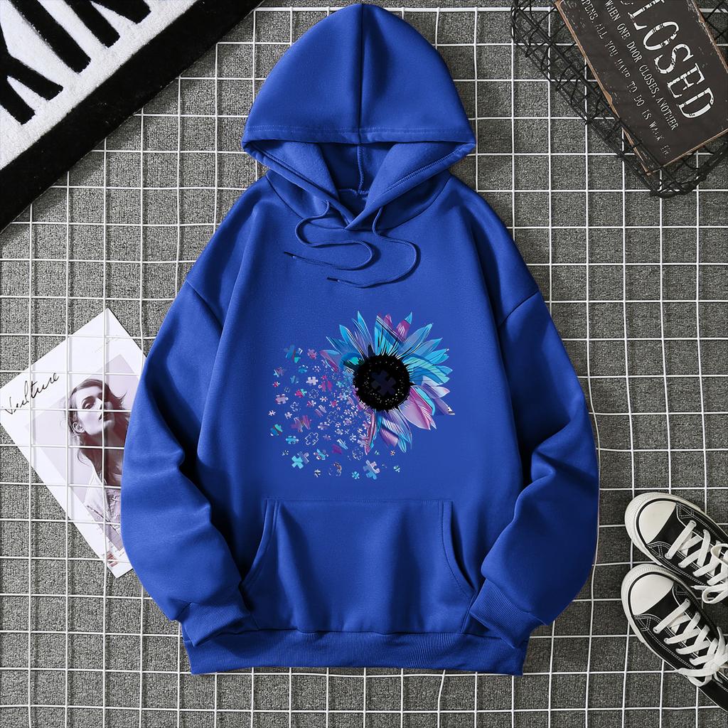 Sudadera con capucha holgada de manga larga con forro de terciopelo para otoño e invierno 7029