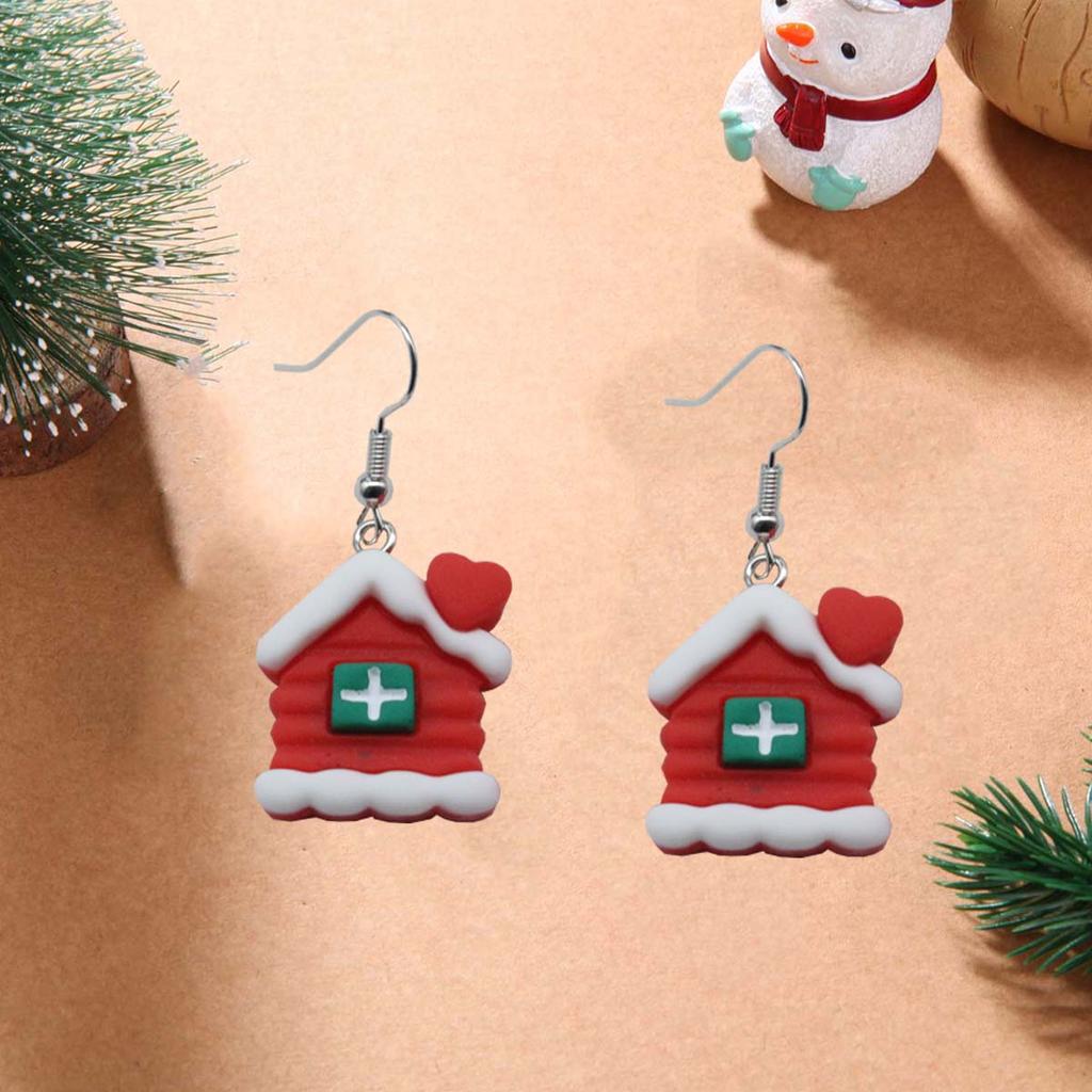 1 Pair of Christmas Cottage Earrings, Cute Earrings, Suitable for Wearing During Christmas