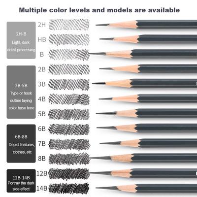 12/24 Pcs Boxed Wooden Professional 2H HB B 2B 3B 4B 5B 6B 8B 12B 14B Graphite Mixed Drawing Pencil Sketch Charcoal Pencils Set
