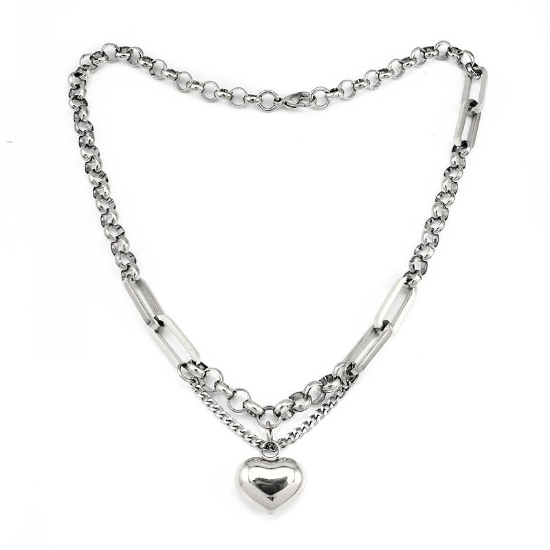 

Stainless Steel Gold Color Hollow Love Heart Charm Pendant Necklace Big Rolo Chain Link Chain Women Choker Sweet Lover Jewelry