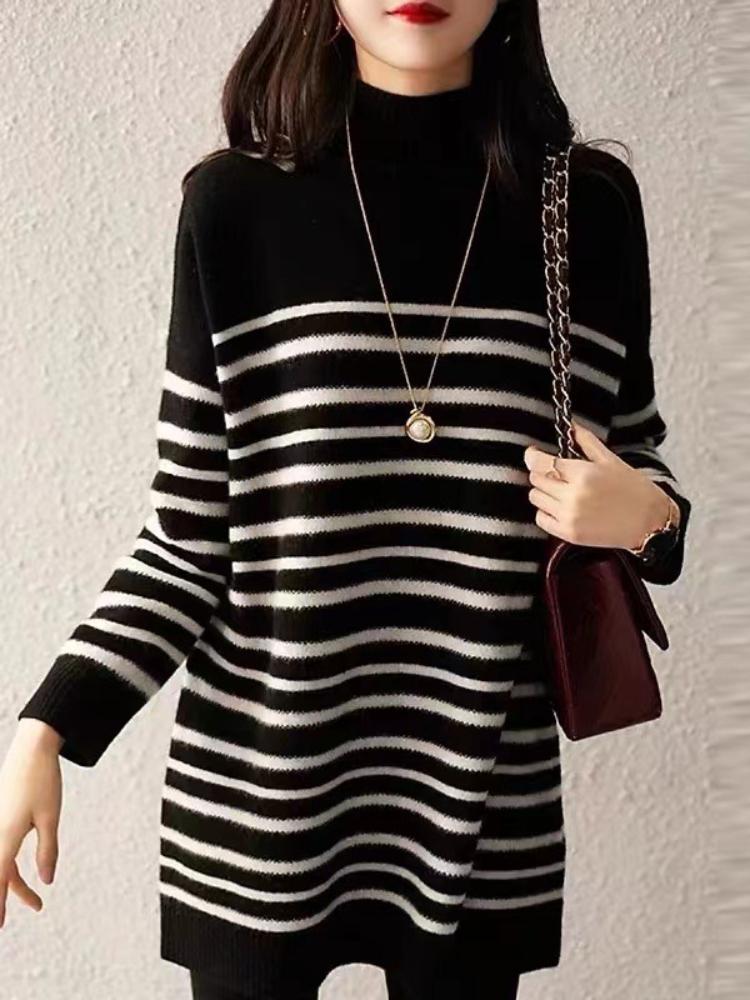 

Женские свитера, осень-зима 2023, новые модные свободные пуловеры с воротником-стойкой, корейский топ с длинными рукавами, теплый трикотаж, джемперы большого размера XL