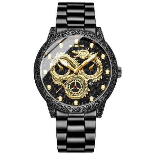 

Kinryu Men s Waterproof Watch: Seiko Analog Quartz Replica Watch for Men, Luminous Stainless Steel, Adjustable Level, Stylish Black