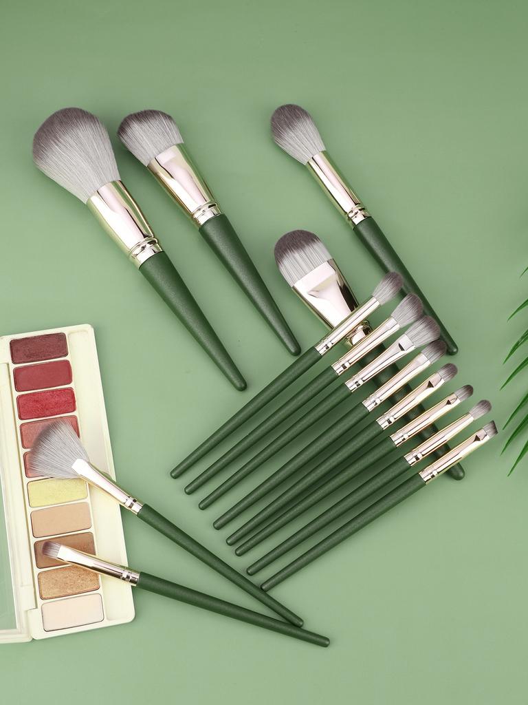 Nytt 14-delars Grönt Moln Sminkborstset, Inklusive Mjuk Pudderborste och Ögonborste, Skönhetsmakeupverktyg