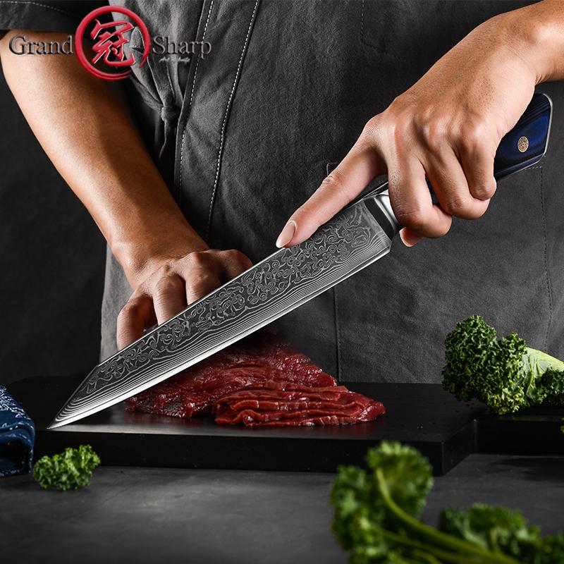 8palcové kuchyňské nože šéfkuchaře 67 vrstev Damašková ocel Krájení masa na zeleninu Nůž Gyutou s rukojetí G10 Nůž na vaření Dárek GRANDSHARP