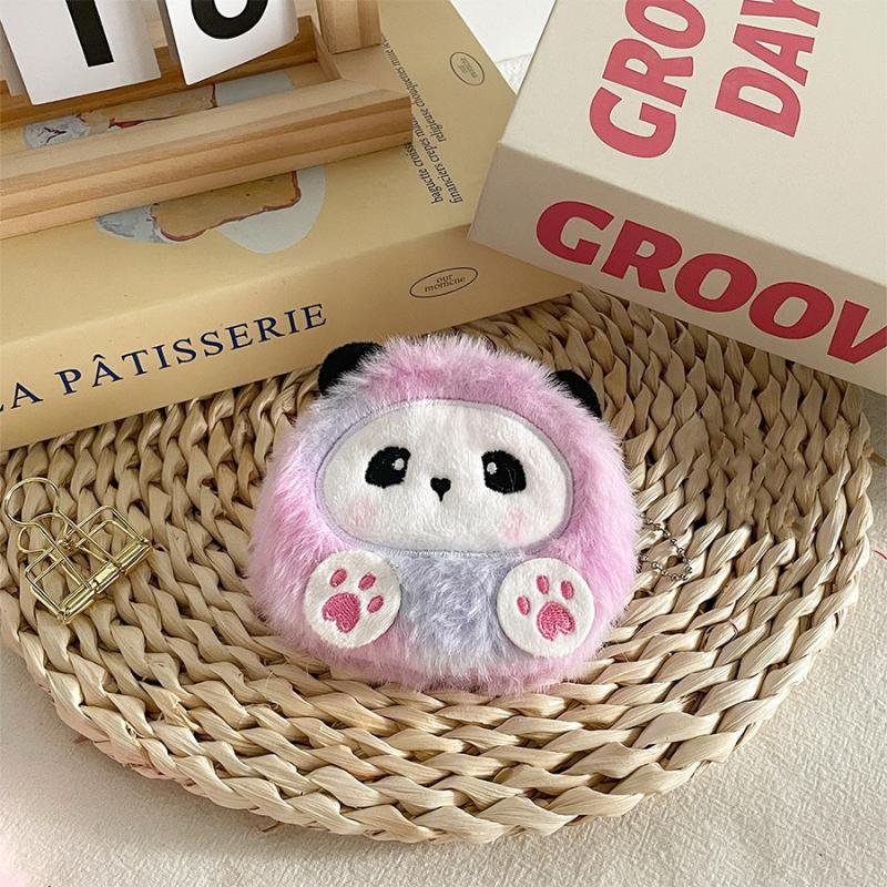 Cartoon Colored Panda Plush Coin Purse Keychain Cute Miscellaneous Storage Bag Kawaii Small Bag Pendant Decoration Accessories