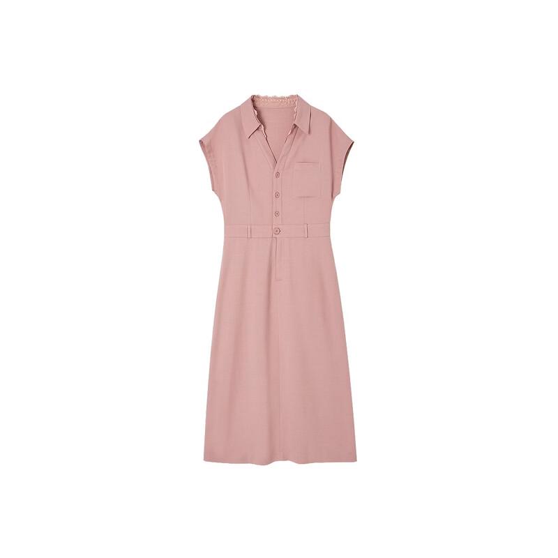 Women's Elegant Linen Blend V-Neck Mid-Length Dress