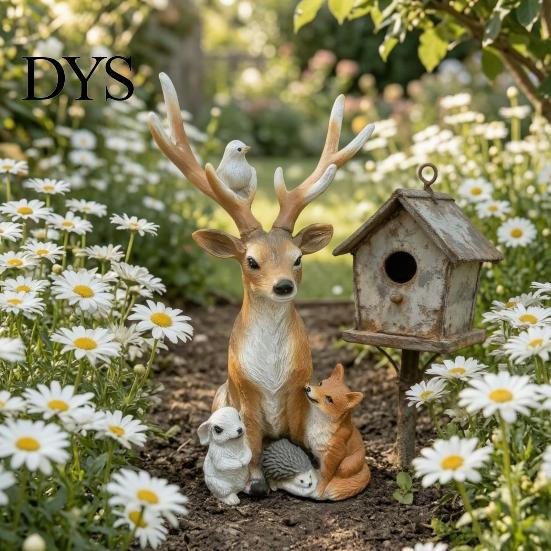Indoor Home Entrance Hall Displays Forest Deer Small Animal Resin Statue, Elk Figurine with Rabbit Healing Style Desktop Decorations Fox Hedgehog,