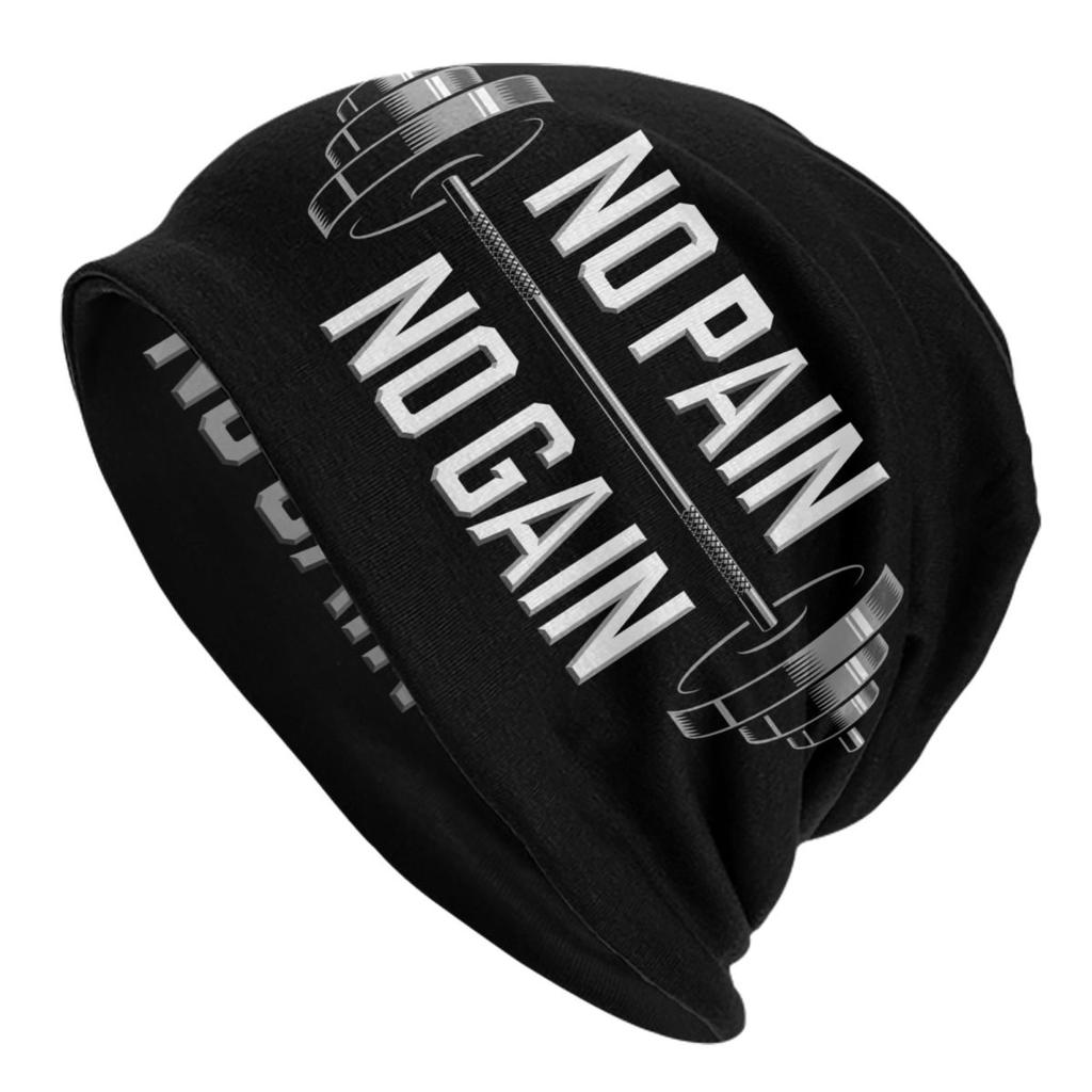 Custom No Pain No Gain Skullies Beanies Caps Unisex Winter Warm Knitted Hat Hip Hop Bodybuilding Fitness Gym Bonnet Hats Cap
