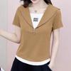 Two Fake Short-sleeved T-shirts for Women, Slim and Slimming, Half-zipped Top Clothes, Summer Thin and Stylish Outerwear, Color Matching