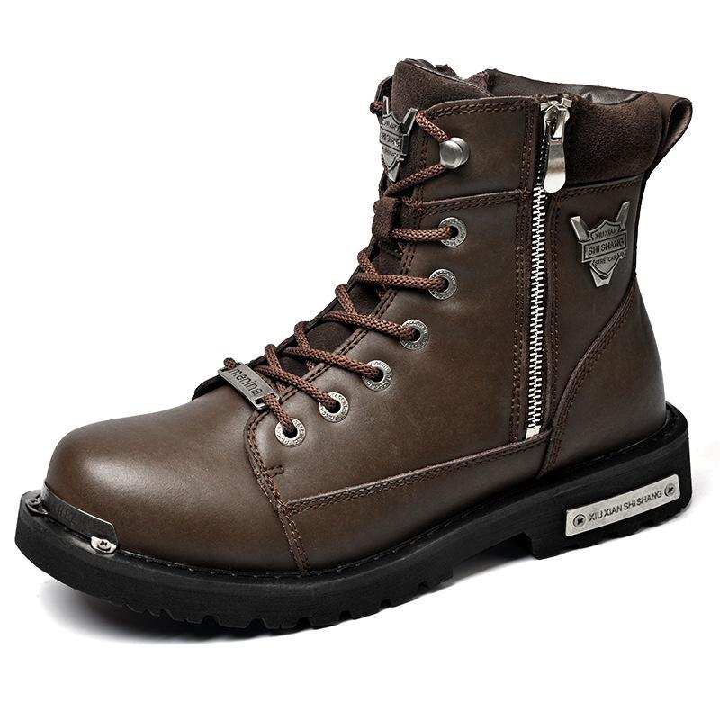 Martin boots fashionable men's high-top locomotive boots multi-zipper metal element non-slip and wear-resistant men Martin