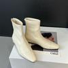 2025 Korean Version of the New White Short Boots, Retro Versatile and Simple Inner Height-increasing Slope Heel Short Tube Temperament Small Square H