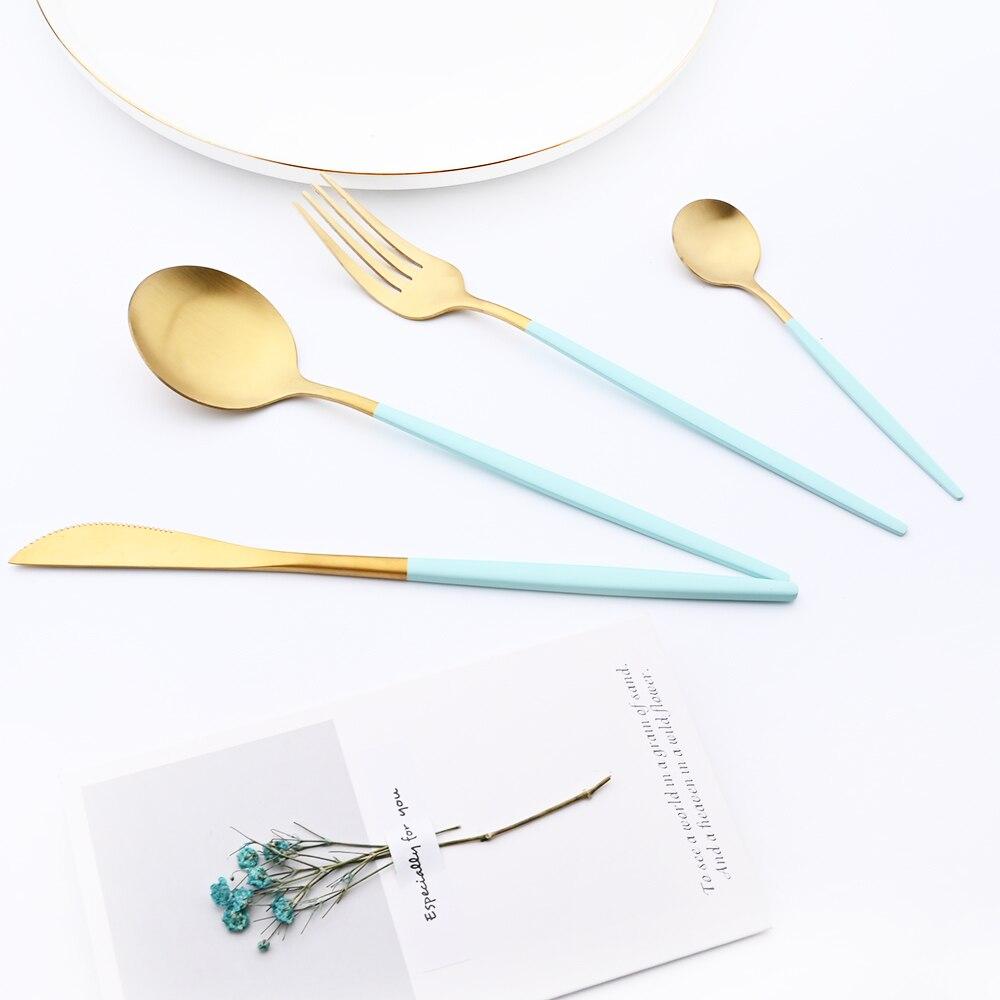 18pcs Colorful Cutlery Set Tableware Set Stainless Steel Dinner Knife Fork Spoon Matte Polishing Dinnerware Set