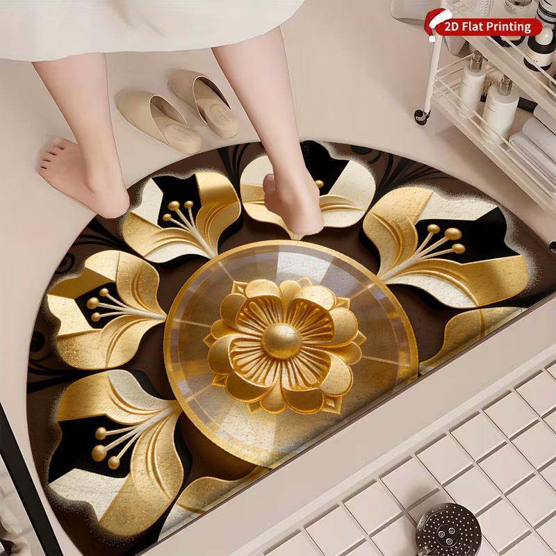 1Pcs Art Deco Golden Semi Circle Welcome Doormat Non-Slip for Outdoor Patio Porch Kitchen Bathroom Entryway Floor Mat