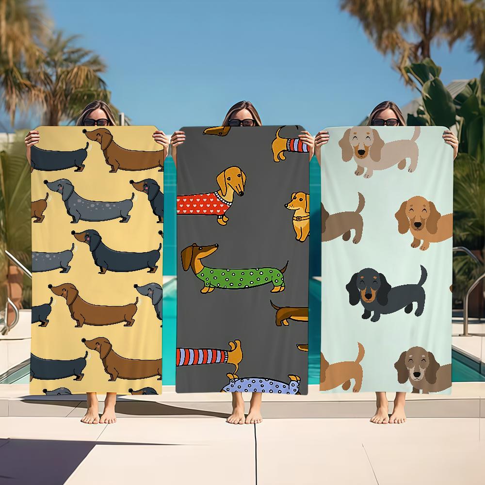 Towel Textile Bathrobe Beach Quick-Drying Dachshund Lightweight Cartoon Portable Camping Swim Pool Travel