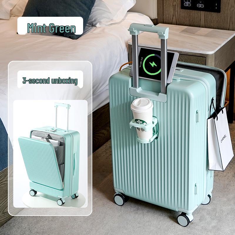 20-inch Front-Opening Multifunctional Suitcase with Combination Lock for Men and Women