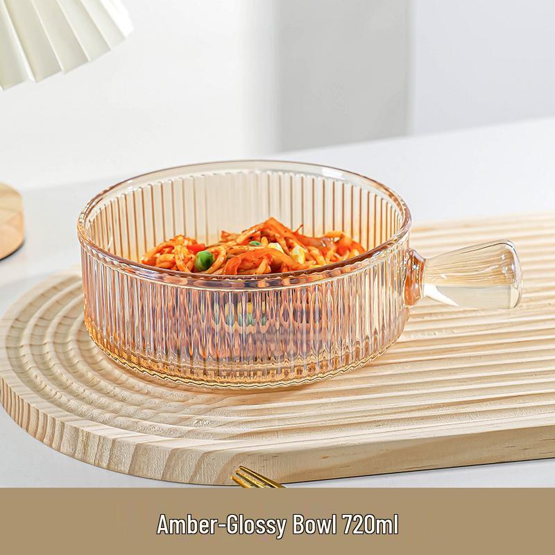Glass Serving Plate with Handle - Round Salad & Fruit Bowl, Deep Transparent Design