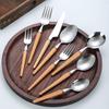 Wooden handle stainless steel knife and fork spoon Western food steak knife 304 stainless steel tableware spoon Fruit dessert fork