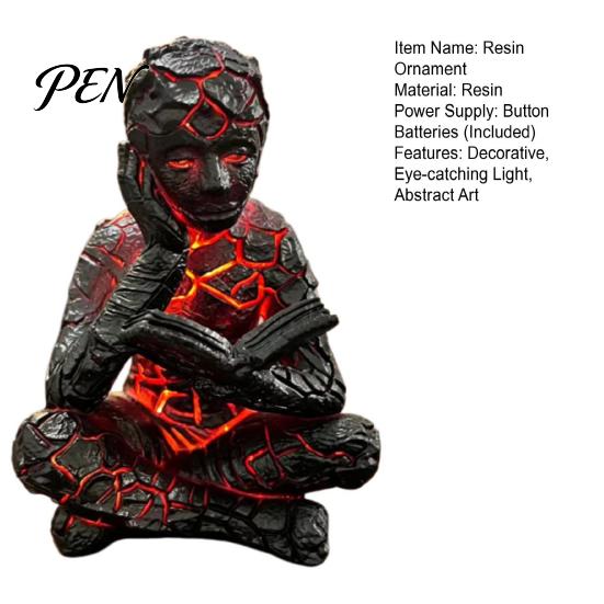 Decorative Resin Sculpture Cracked Reader Figurine, Lighted Abstract Art Statue, Modern Thinker Statue with LED Light for Home Desk Shelf Decor