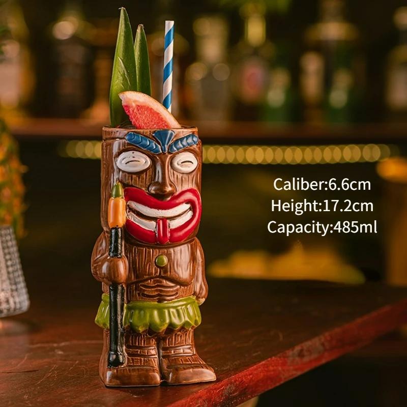 Hawaiian Style Brown Tiki Mug Creative Ceramic Cocktail Cup For Tiki Bar Party Drinkware