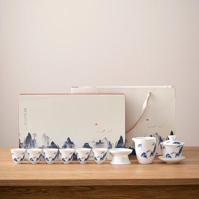 Suet Jade Tea Set Household High-end Office Light Luxury Ceramic Kung Fu Teapot Tea Cup Gift Box Complete Set