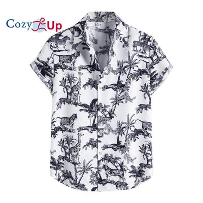 Cozy Up Men Fashion Ethnic Short Sleeve Casual Printing Hawaiian Shirt Blouse T-shirt