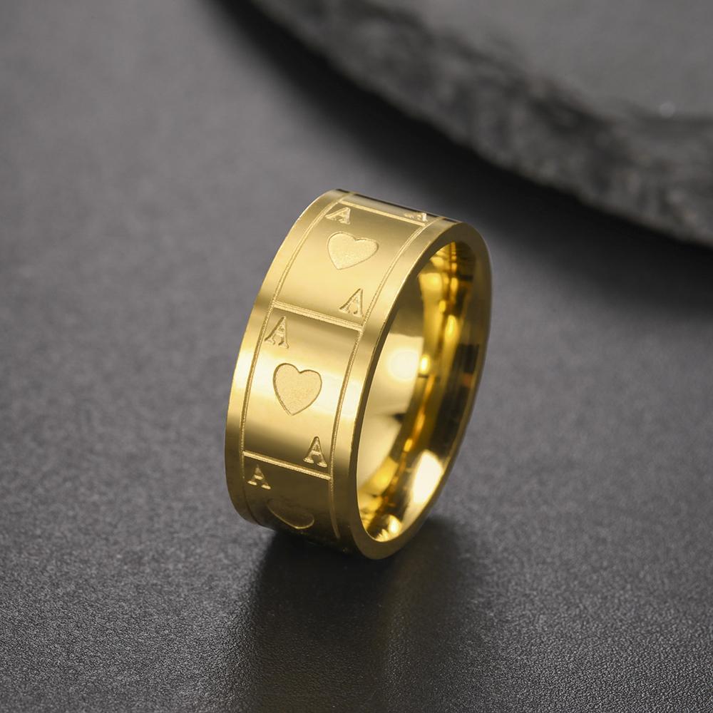 Dawapara Vintage Ace Poker Card Men Ring 8MM Unisex Luck Ring Ace of Love Stainless Steel Wedding Band Jewelry