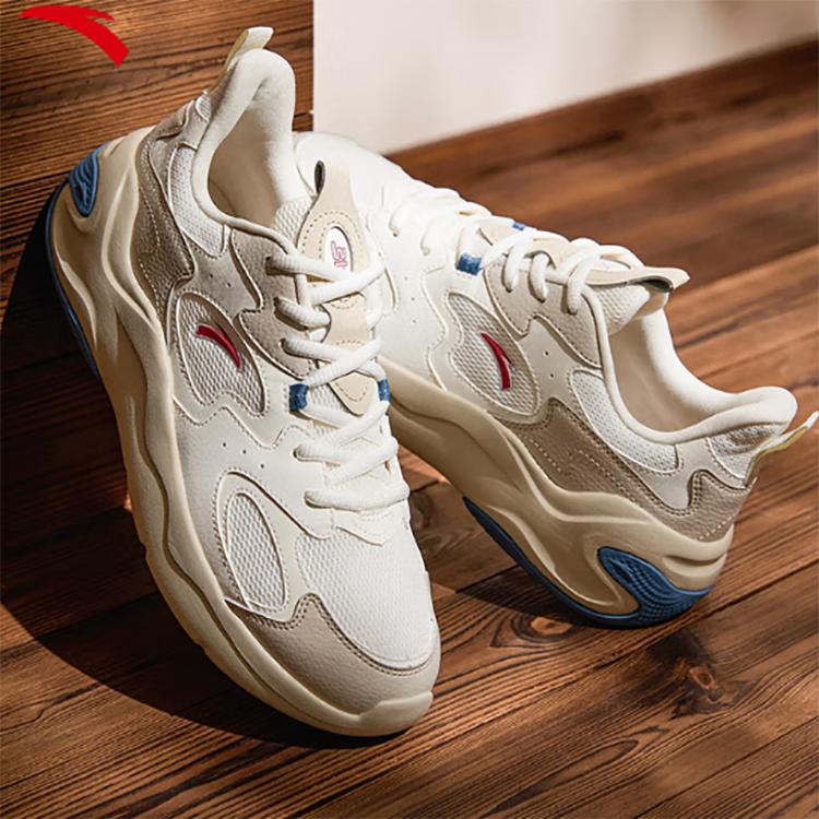 Anta Slip Resistant Abrasion Resistant Low top Casual Shoes Men's White Beige Blue 112518811-1