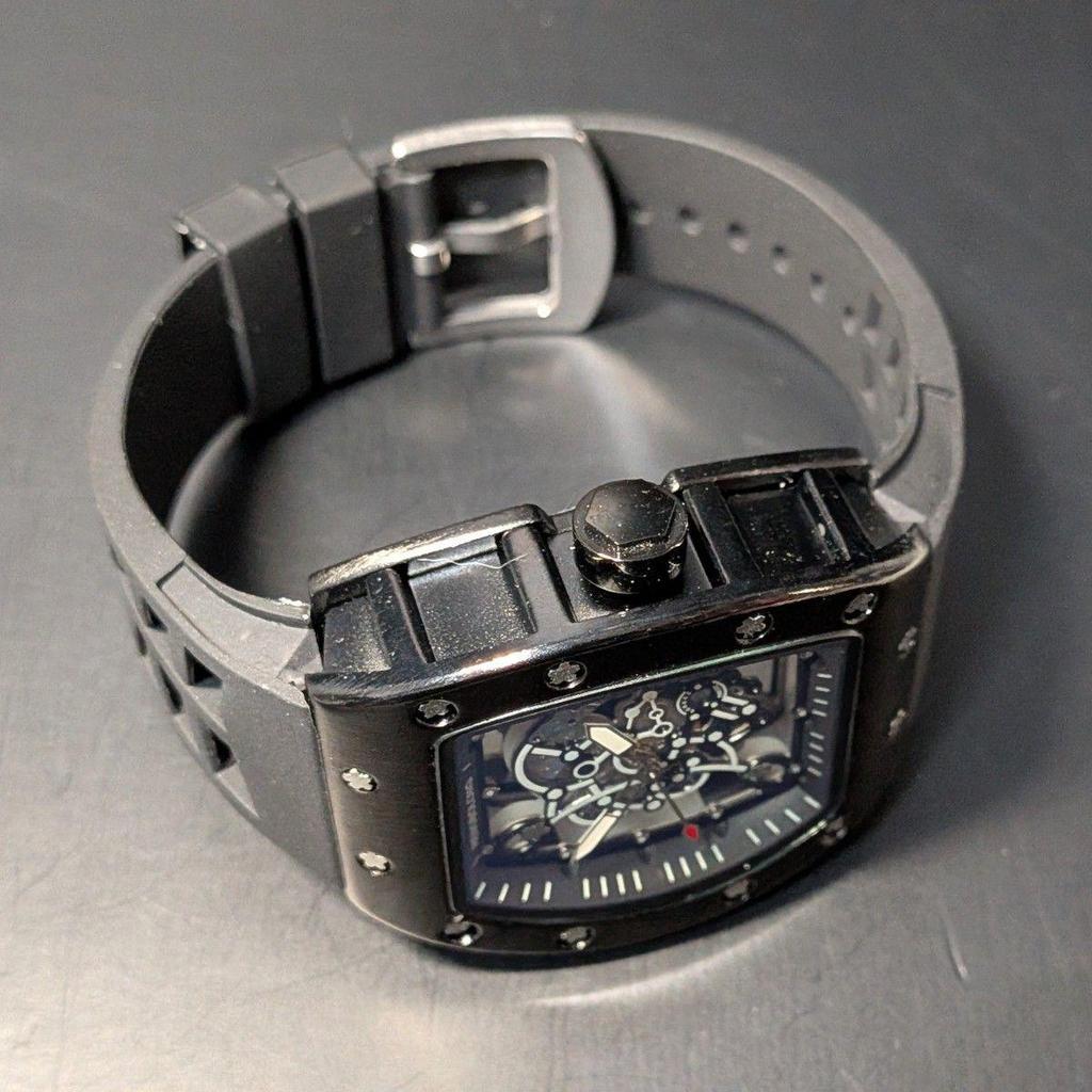 Used New Watch Richard Mille Type Quartz Homage Watch Rubber Tonneau Skeleton Black