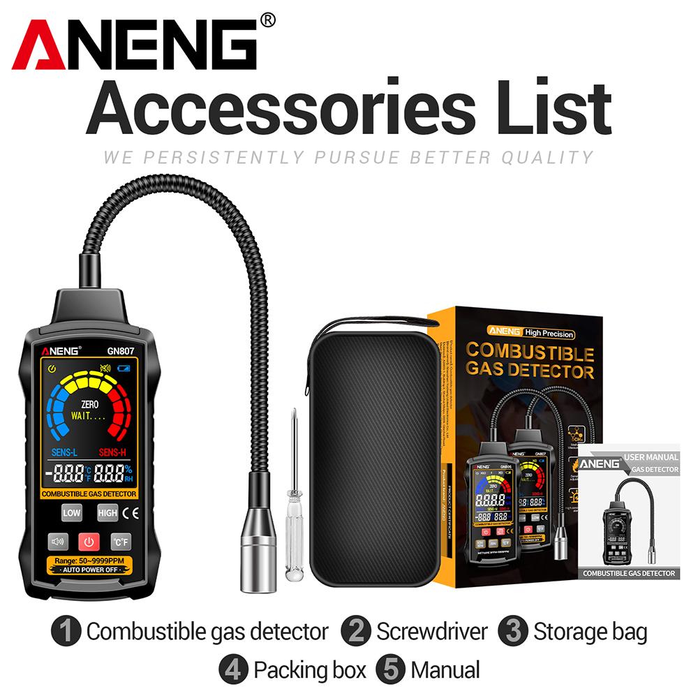 ANENG GN807 Combustible Gas Detector Gas Leakage Tester 50~10000PPM Car Air Conditioner AC Freon Halogen Household NaturalGas Leak Detector with Alarm