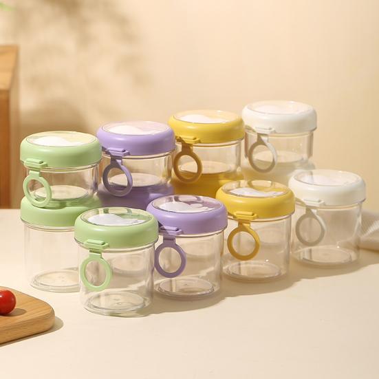 Tragbares Overnight Oats Glas mit integriertem Löffel & Deckel, Auslaufsichere Kunststoff-Frühstückstasse für Salat, Joghurt, Obst, BPA-freier transparenter Behälter