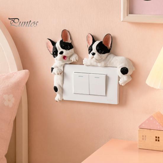 Decorative Wall Plate Sticker 3D French Bulldog Resin Light Switch Cover, Cute Cartoon Dog Socket Creative Ornament Decor, Self-Adhesive Animal