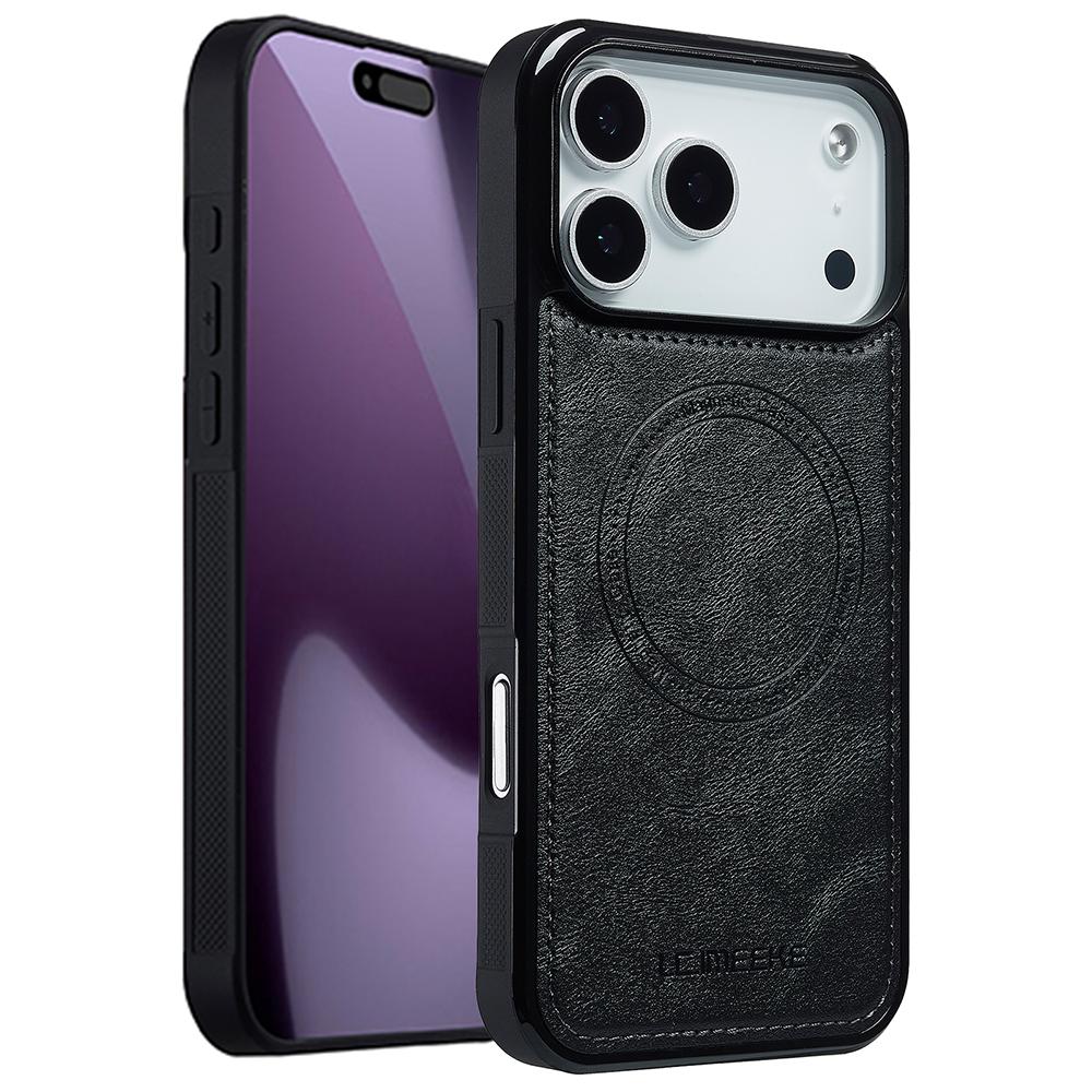 

LC.IMEEKE For iPhone 17 Pro Max Magnetic Case Compatible with MagSafe Leather+TPU Back Cover Black